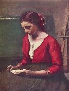 Jean-Baptiste-Camille Corot Lesendes Madchen in rotem Trikot oil painting artist